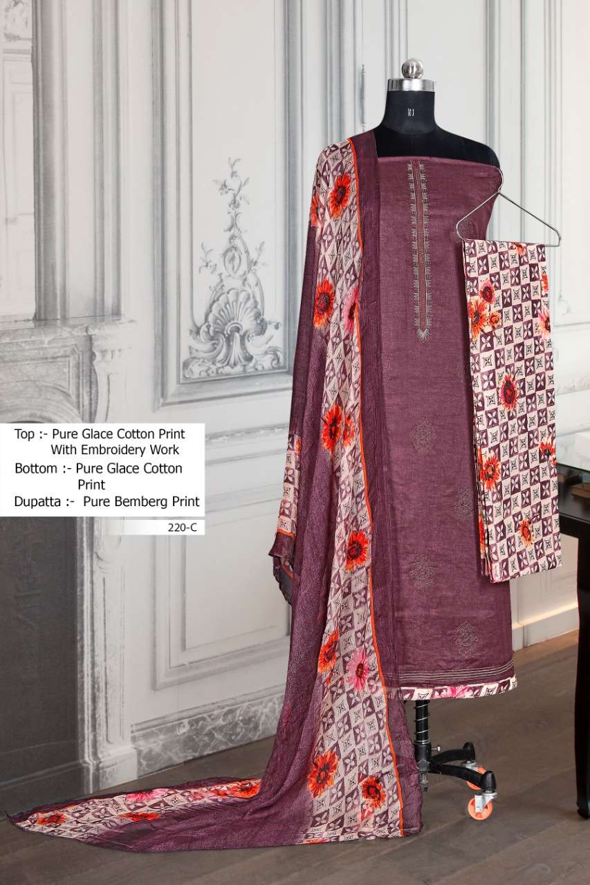 BIPSON PRINTS LAUNCHES DN NO 220 COTTON GLACE PRINT WITH EMBROIDERY WORK